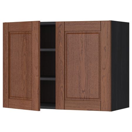 Навесной шкаф с полками, 2 дверцы МЕТОД, черный, Филипстад коричневый
