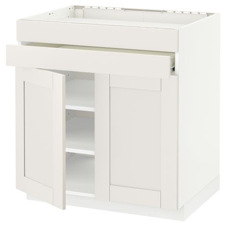 Напольный шкаф для варочной панели, 2 ящика, 2 фасада, 1 ящик МЕТОД / ФОРВАРА, белый, Сэведаль белый (80x60 см)