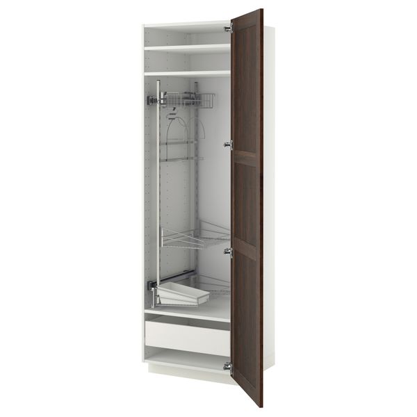 Высокий шкаф с отделением для аксессуаров, для уборки МЕТОД / ФОРВАРА, белый, Эдсерум коричневый - фото 1