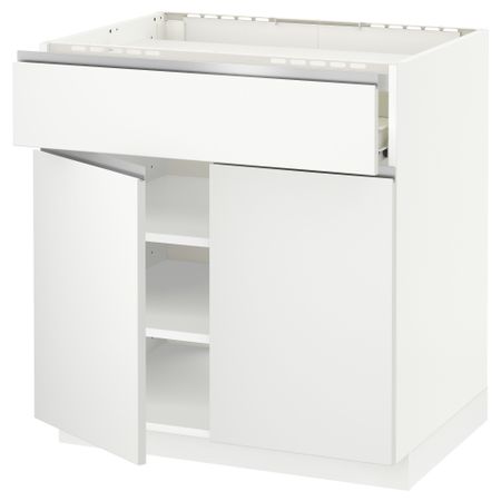 Напольный шкаф для варочной панели, ящик, полка, 2 дверцы МЕТОД / ФОРВАРА, белый, Нодста белый (80x60 см)