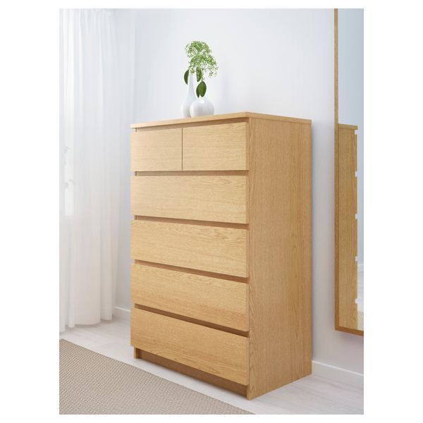 Комод с 6 ящиками МАЛЬМ, дубовый шпон (80x123 см) - фото 2