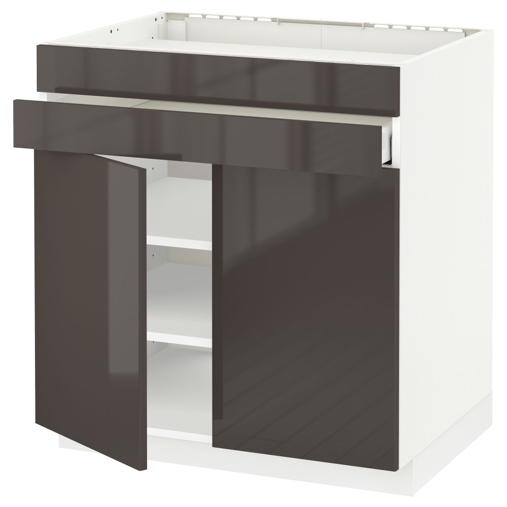 Напольный шкаф для варочной панели, 2 ящика, 2 фасада, 1 ящик МЕТОД / МАКСИМЕРА, белый, Рингульт серый (80x60 см) - схема-чертеж с размерами