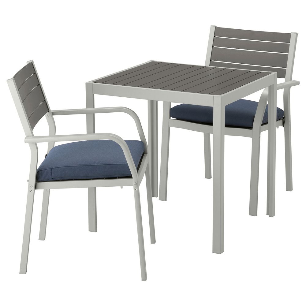 Садовый стол и 2 легких кресла, темно-серый/ФРЁСЁН/ДУВХОЛЬМЕН синий 71x71x73 см IKEA ШЭЛЛАНД 692.653.47 - фото 1