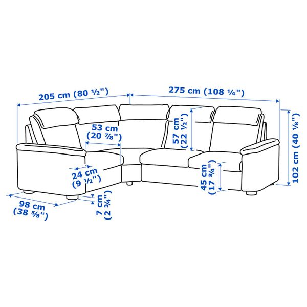 4-местный угловой диван, Гранн/Бумстад темно-коричневый IKEA LIDHULT ЛИДГУЛЬТ 192.574.20 - схема-чертеж с размерами