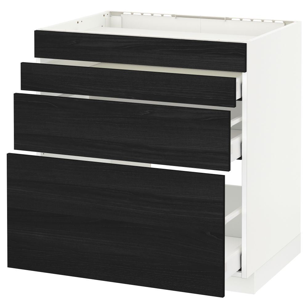 Напольный шкаф для духовки, 4фасада, 3 ящика МЕТОД / МАКСИМЕРА, белый, Тингсрид черный - схема-чертеж с размерами
