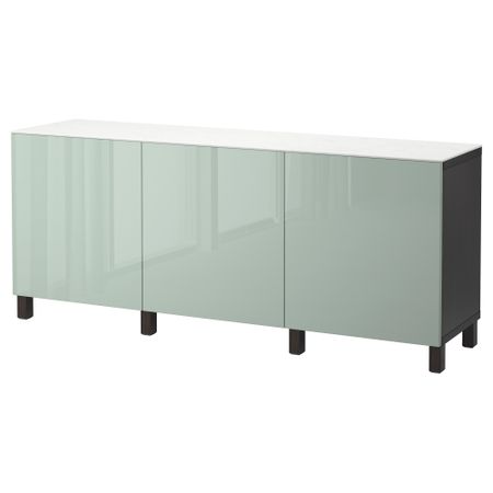 Комбинация для хранения с дверцами БЕСТО, черно-коричневый, Сельсвикен глянцевый/серо-зеленый светлый (180x42x74 см)