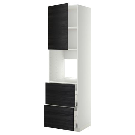Высокий шкаф для духовки + дверца, 2 форнтальных, 2 высоких ящ, белый, Тингсрид черный 60x60x220 см IKEA МЕТОД / МАКСИМЕРА