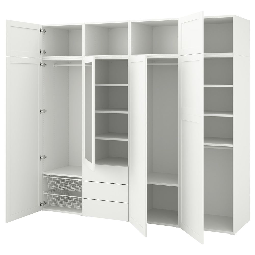 Гардероб с 7 дверями, 3 ящиками, белый/Саннидаль Ридабу 240x57x221 см IKEA OPPHUS ОПХУС 093.051.72 - фото 1