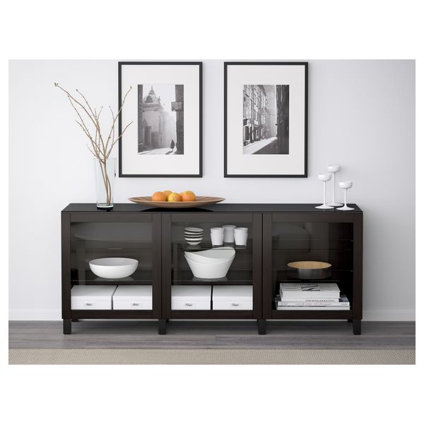 Комбинация для хранения с дверцами БЕСТО, Синдвик черно-коричневый прозрачное стекло (180x40x74 см) - схема-чертеж с размерами