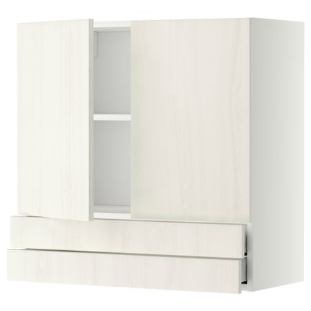 Навесной шкаф, 2 дверцы, 2 ящика МЕТОД / МАКСИМЕРА, белый, Росдаль белый