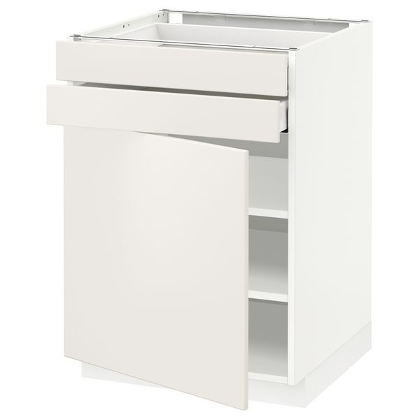 Напольный шкаф с дверцей, 2 ящиками МЕТОД / МАКСИМЕРА, белый, Веддинге белый - схема-чертеж с размерами