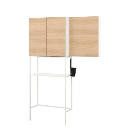 Комбинация для хранения, белый, дуб, 140x32x204 см IKEA BEGIVENHET БЕГИВЕНХЕТ 894.774.66