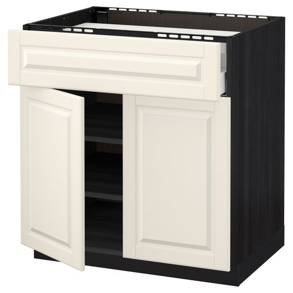 Напольный шкаф для варочной панели, ящик, полка, 2 дверцы МЕТОД / МАКСИМЕРА, черный, Будбин белый с оттенком - схема-чертеж с размерами