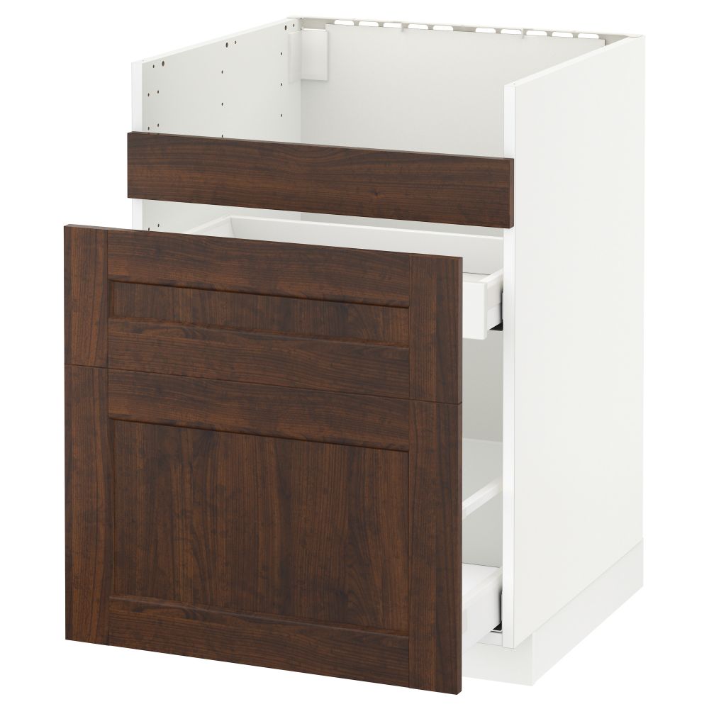 Напольный шкаф под мойку ДУМШЁ, 3 фасада, 2 ящика МЕТОД / МАКСИМЕРА, белый, Эдсерум коричневый - схема-чертеж с размерами