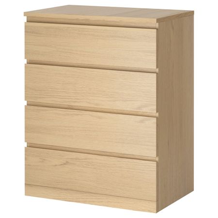 Комод с 4 ящиками, дубовый шпон, беленый 80x100 см IKEA MALM МАЛЬМ 904.035.73