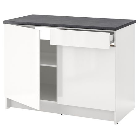 Напольный шкаф с дверцами и ящиком, глянцевый белый 120 см IKEA KNOXHULT КНОКСХУЛЬТ 003.369.17