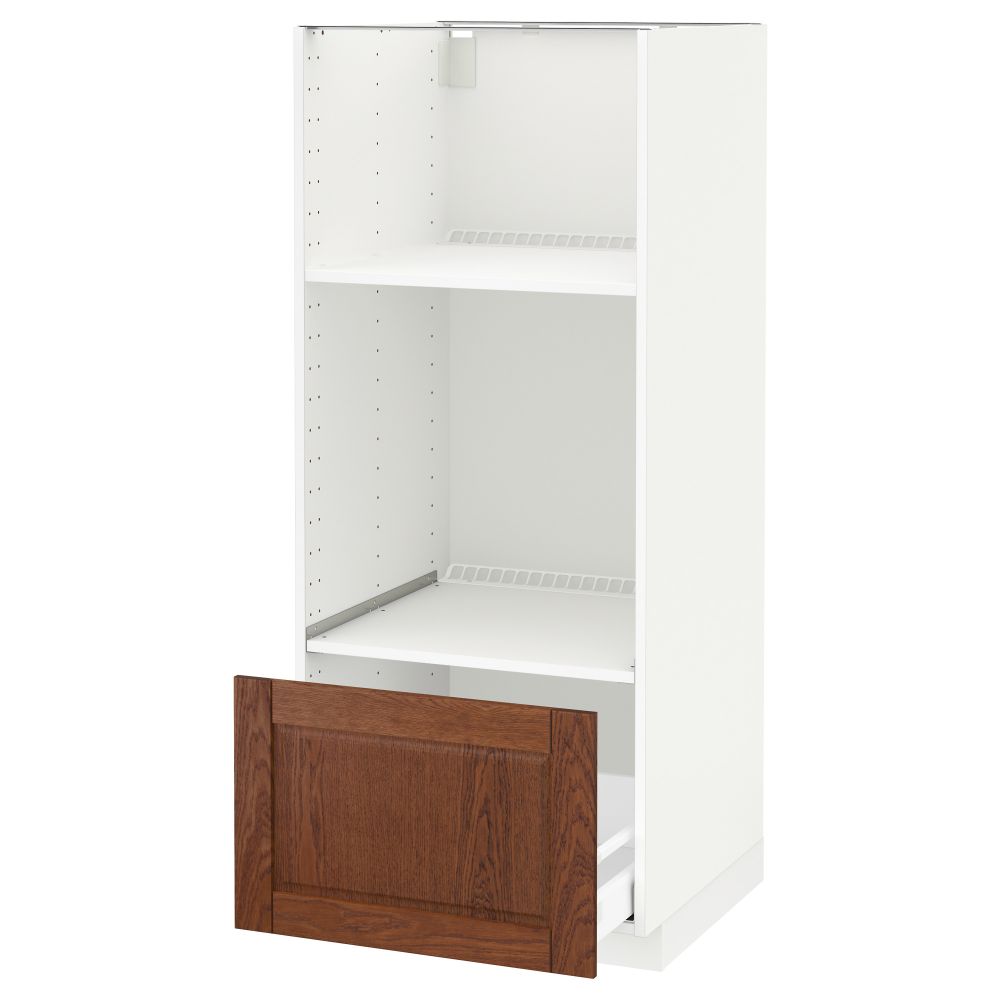 Высокий шкаф с ящиком для духовки/СВЧ МЕТОД / МАКСИМЕРА, белый, Филипстад коричневый (60x60x140 см) - схема-чертеж с размерами