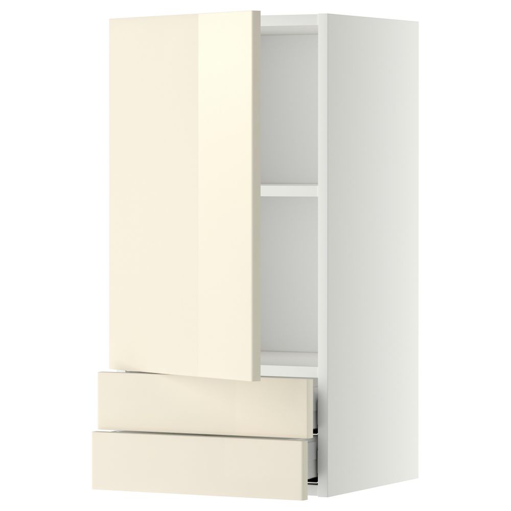 Навесной шкаф с дверцей, 2 ящика МЕТОД / МАКСИМЕРА, белый, Рингульт кремовый - фото 1