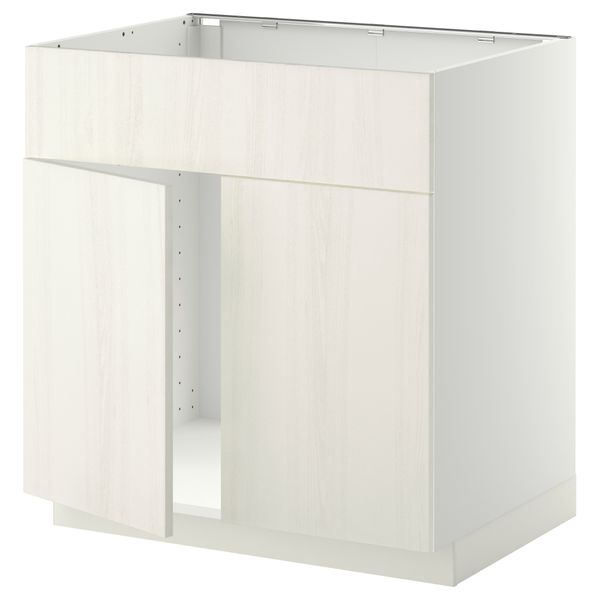 Напольный шкаф под мойку 2 дверцы/фронтальных панели МЕТОД, белый, Росдаль белый (80x60 см) - схема-чертеж с размерами