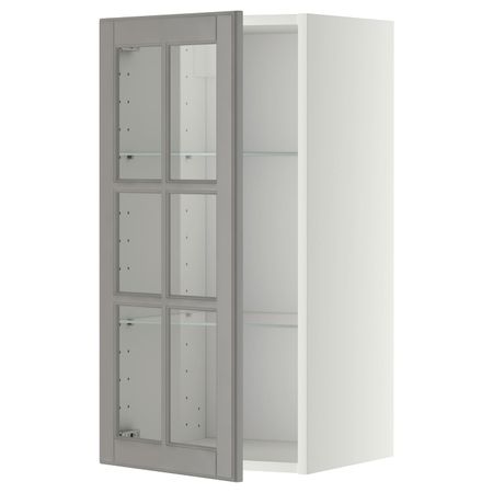 Навесной шкаф/полки/стеклян дверца, белый/Будбин серый 40x80 см IKEA METOD МЕТОД 693.936.32