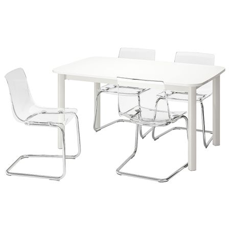 Стол и 4 стула, белый/прозрачный 150/205/260x95 см IKEA STRANDTORP СТРАНДТОРП / TOBIAS ТОБИАС 993.886.72