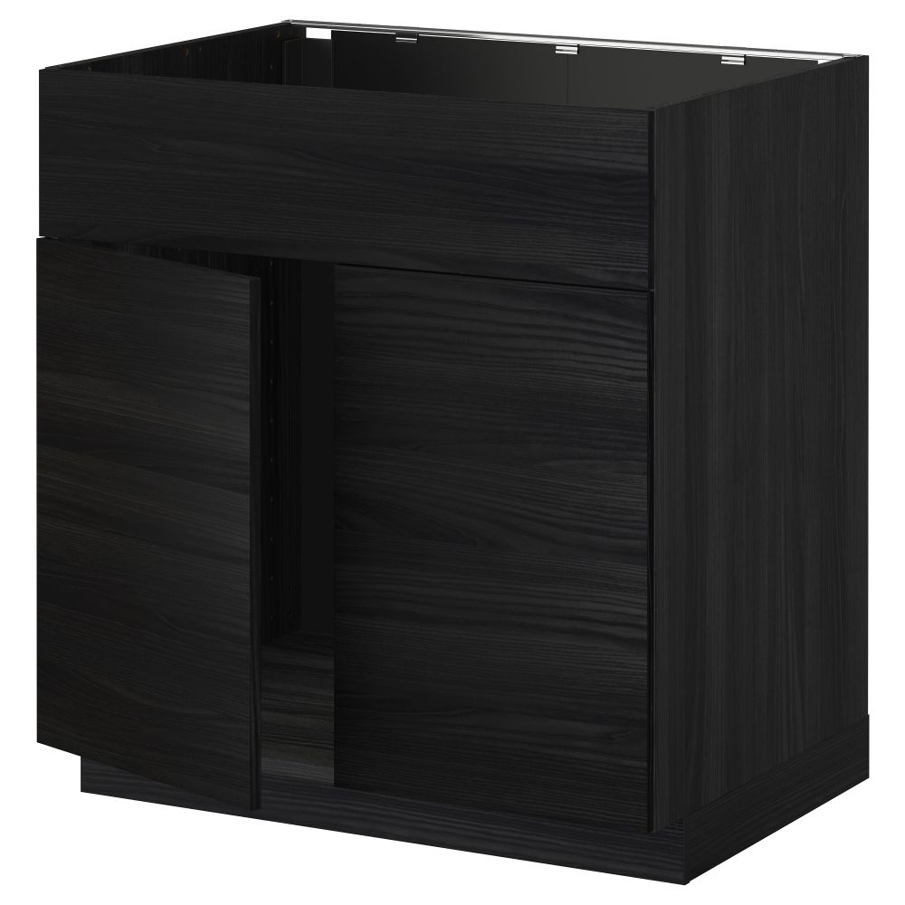 Напольный шкаф под мойку 2 дверцы/фронтальных панели МЕТОД, черный, Тингсрид черный (80x60 см) - схема-чертеж с размерами