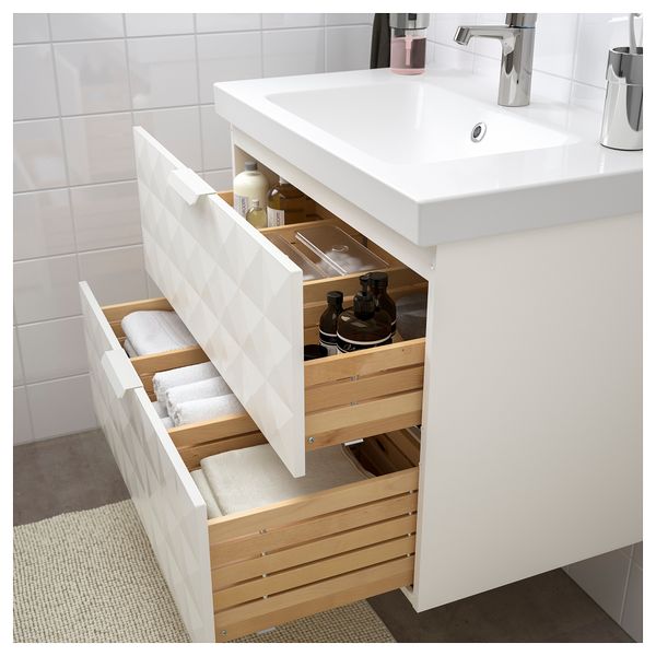 Шкаф для раковины с 2 ящиками ГОДМОРГОН / ОДЕНСВИК, Решён белый (83x49x64 см) - фото 2