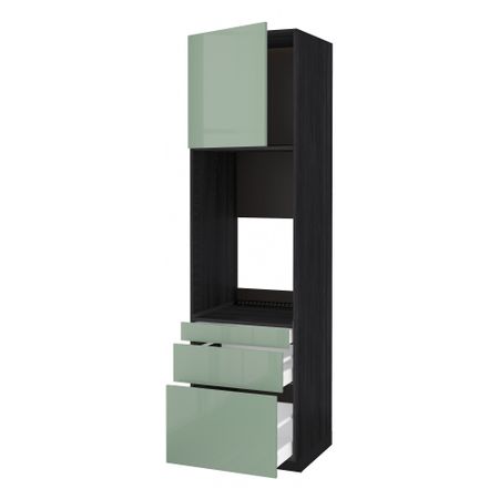 Высокий шкаф для двойной духовки, 3 ящика, дверца МЕТОД / МАКСИМЕРА, черный, Калларп светло-зеленый
