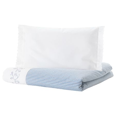 Пододеяльник и наволочка для кроватки, 110x125, 35x55 см, в полоску, синий IKEA GULSPARV ГУЛСПАРВ 104.270.64