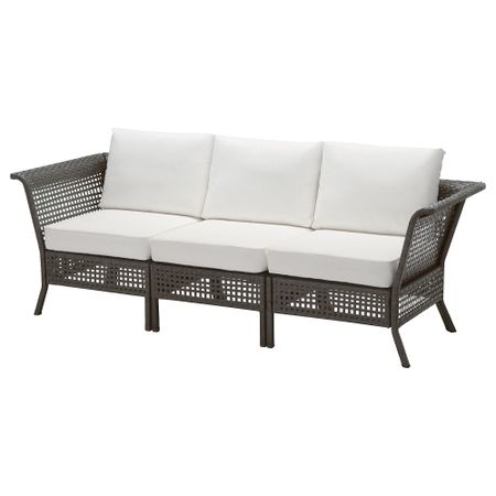 3-местный диван, садовый КУНГСХОЛЬМЕН, черно-коричневый, Кунгсэ белый (222x80x73 см)
