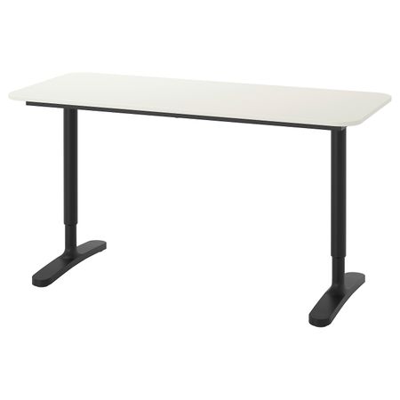 Письменный стол, белый, черный 140x60 см IKEA BEKANT БЕКАНТ 192.784.94