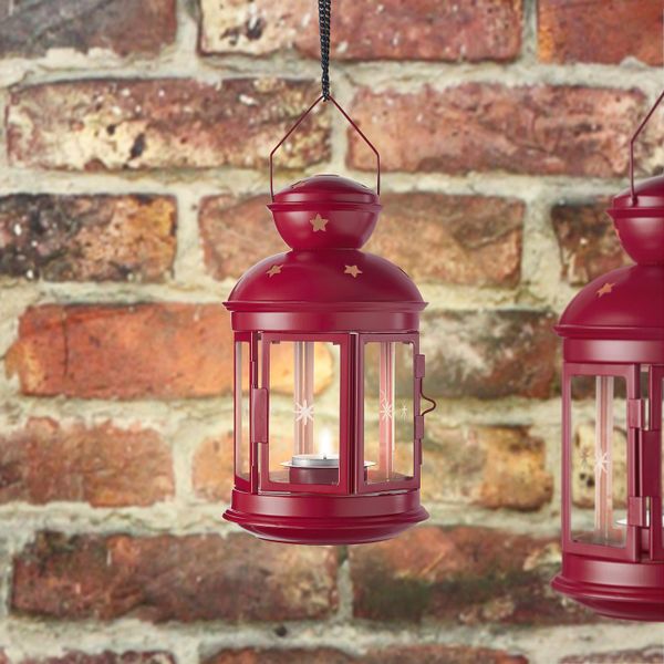 Фонарь для греющей свечи, для дома/улицы красный, 21 см IKEA ВИНТЕРФЕСТ 504.279.10 - схема-чертеж с размерами