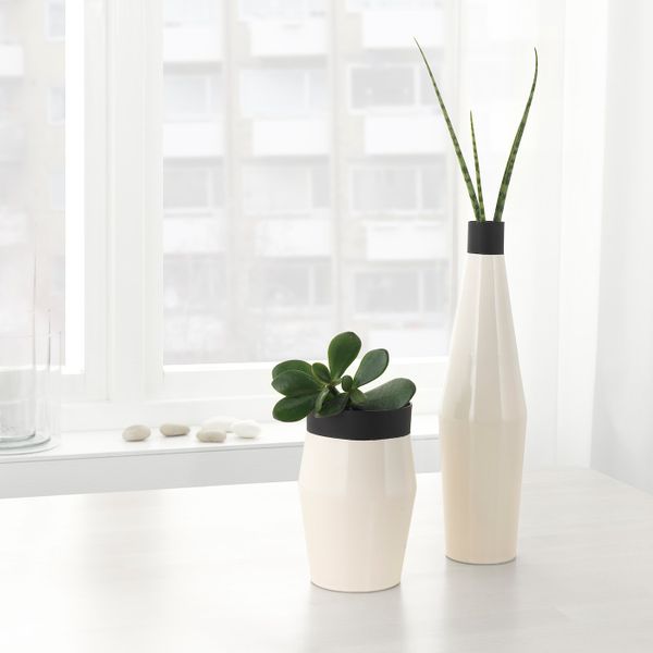 Набор ваз, 2 штуки, слоновая кость, черный IKEA ГЛИТРИГ 203.941.62 - фото 2