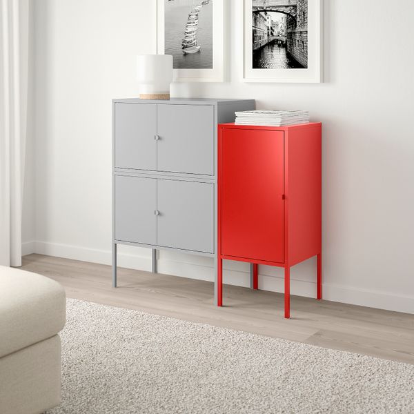 Комбинация шкафов, серый/красный 95x35x92 см IKEA LIXHULT ЛИКСГУЛЬТ 192.791.82 - фото 2