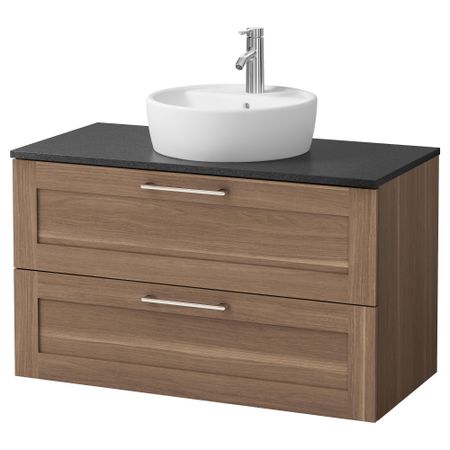 Шкаф п-раковину/столешн45/раковина ГОДМОРГОН/АЛДЕРН / ТОРНВИКЕН, под грецкий орех, черный (102x49x74 см)