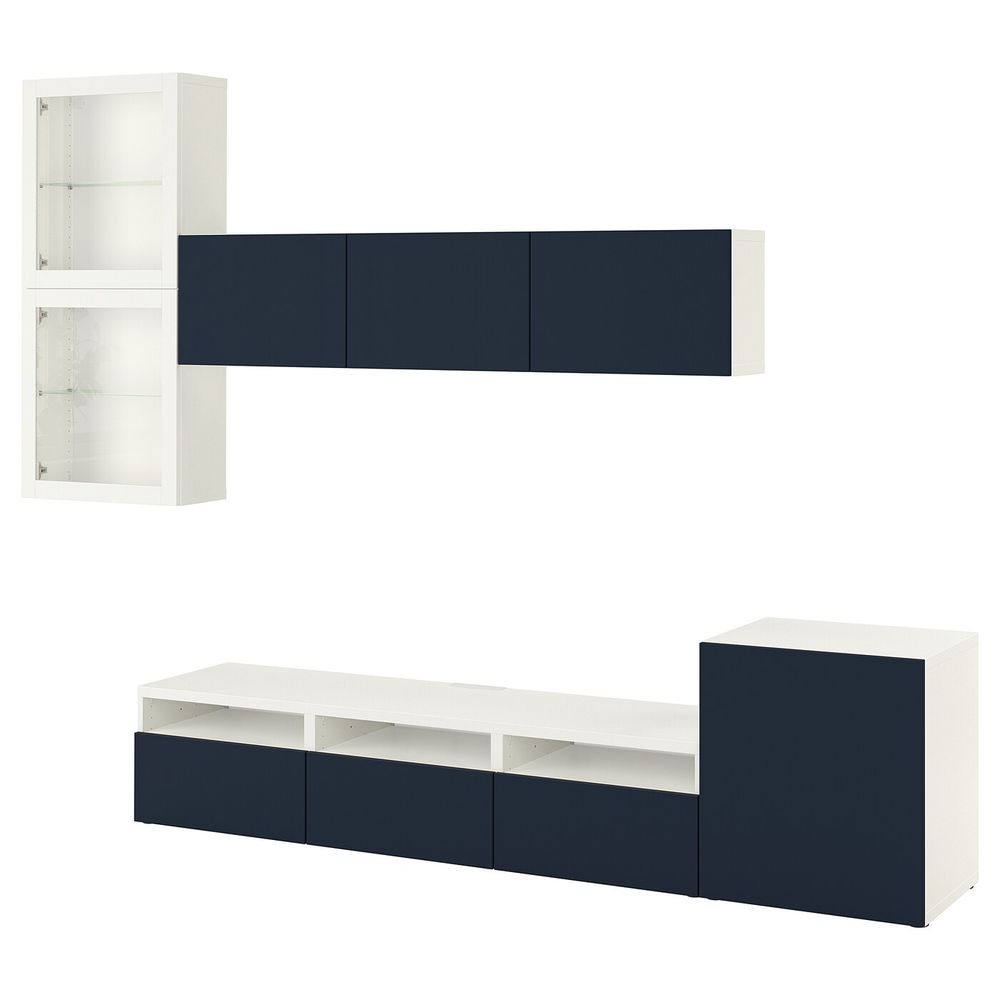 Шкаф для ТВ, комбинированный, стекляные дверцы, белый, Нотвикен синий прозрачное стекло, 300x42x211 см IKEA БЕСТО 693.006.90 - фото 1