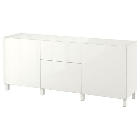 Комбинация для хранения с дверцами, ящиками БЕСТО, белый, Сельсвикен глянцевый/белый (180x40x74 см)