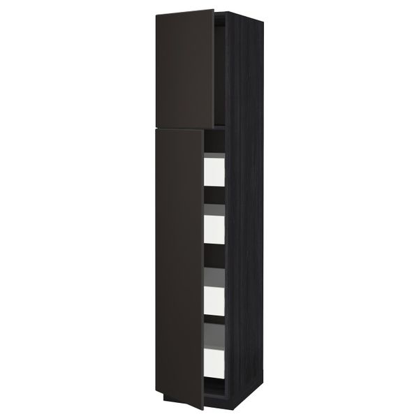 Высокий шкаф/2дверцы/4ящика, черный/Кунгсбакка антрацит 40x60x200 см IKEA МЕТОД / ФОРВАРА 693.559.65 - схема-чертеж с размерами