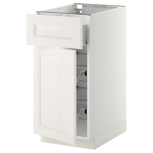 Напольный шкаф с проволочной корзиной, ящиком, дверью МЕТОД / ФОРВАРА, белый, Лаксарби белый - схема-чертеж с размерами