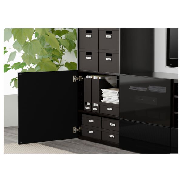 Шкаф для ТВ, комбинированный, стекляные дверцы БЕСТО, черно-коричневый, Сельсвикен глянцевый/черный дымчатое стекло (240x40x230 - фото 3