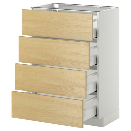 Напольный шкаф 4 фронтальных панели, 4 ящика МЕТОД / МАКСИМЕРА, белый, Тингсрид береза
