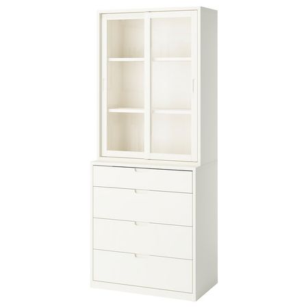 TONSTAD Комбинация для хранения с ящиками - белый с оттенком/стекло 82x47x206 см