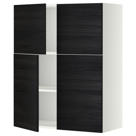 Навесной шкаф с полками, 4 дверцы МЕТОД, белый, Тингсрид черный (80x100 см)