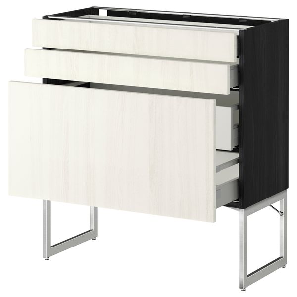Напольный шкаф 3 фронтальных панели, 2 нижних, 2 средних ящика МЕТОД / МАКСИМЕРА, черный, Росдаль белый - схема-чертеж с размерами