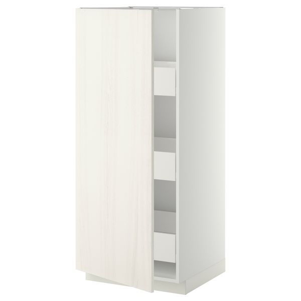 Высокий шкаф с ящиками МЕТОД / ФОРВАРА, белый, Росдаль белый (60x60x140 см) - схема-чертеж с размерами