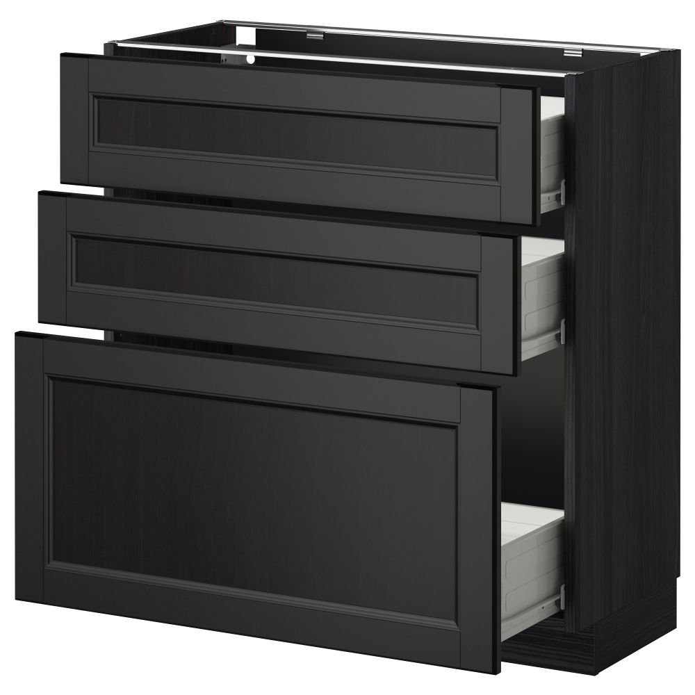 Напольный шкаф с 3 ящиками МЕТОД / ФОРВАРА, черный, Лаксарби черно-коричневый - схема-чертеж с размерами
