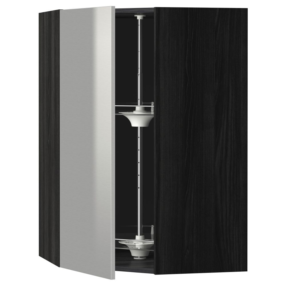 Угловой навесной шкаф с вращающейся секцией МЕТОД, черный, Гревста нержавеющ сталь - схема-чертеж с размерами