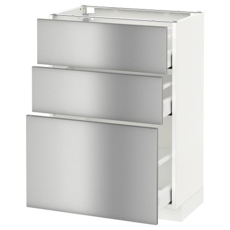 Напольный шкаф с 3 ящиками МЕТОД / МАКСИМЕРА, белый, Гревста нержавеющ сталь