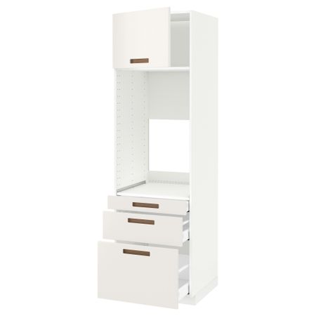 Высокий шкаф для двойной духовки, 3 ящика, дверца МЕТОД / МАКСИМЕРА, белый, Мэрста белый