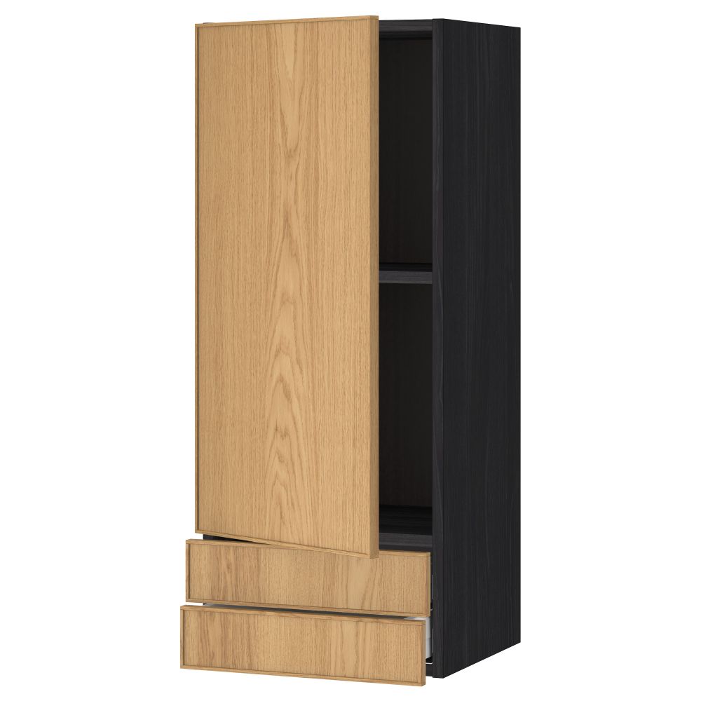 Навесной шкаф с дверцей, 2 ящика МЕТОД / МАКСИМЕРА, черный, Экестад дуб - схема-чертеж с размерами